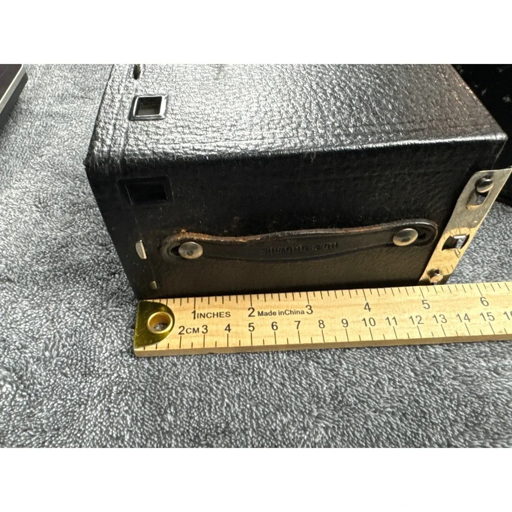 Vintage Kodak No 2 Brownie Box Camera Black with Leather Carrying Case Antique